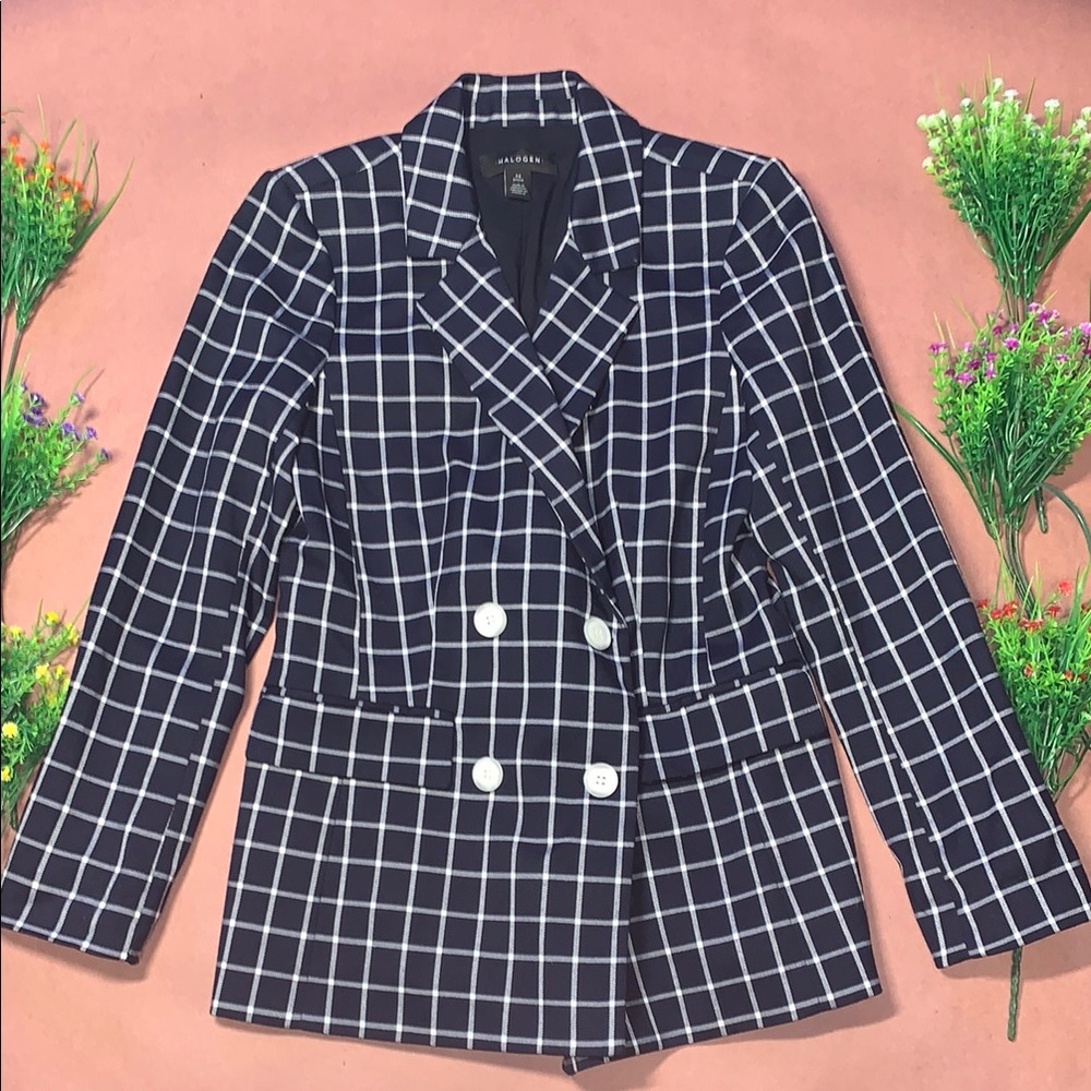 Halogen Navy and White Grid Blazer